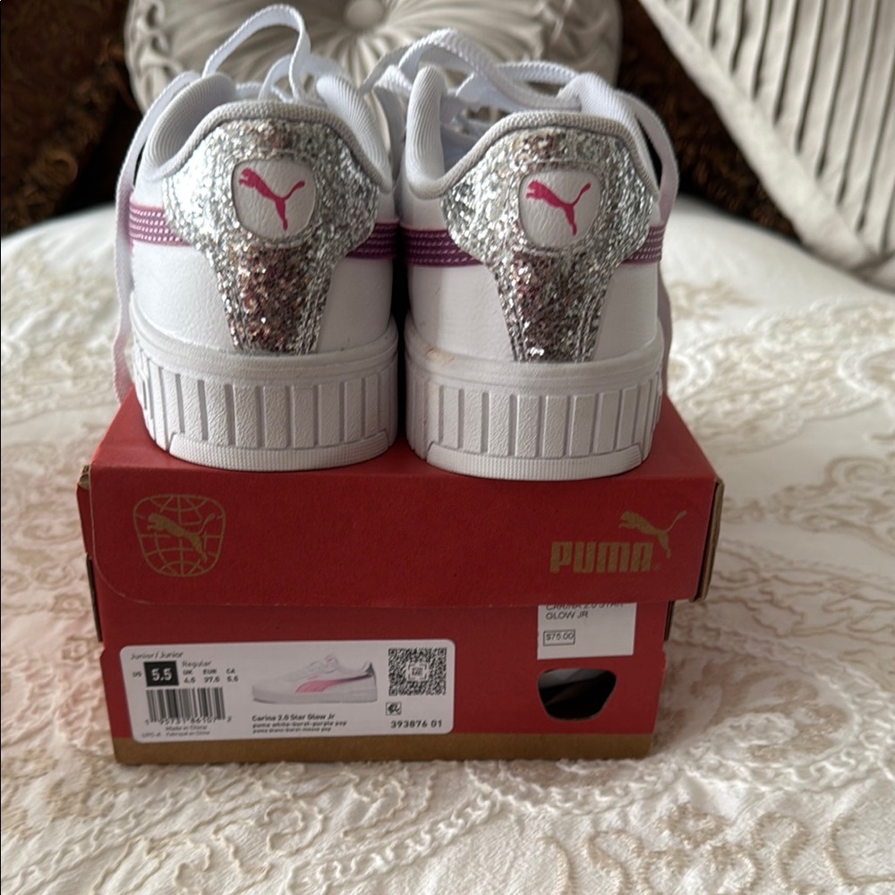 Puma Kids Sneakers - White and Silver Sparkle